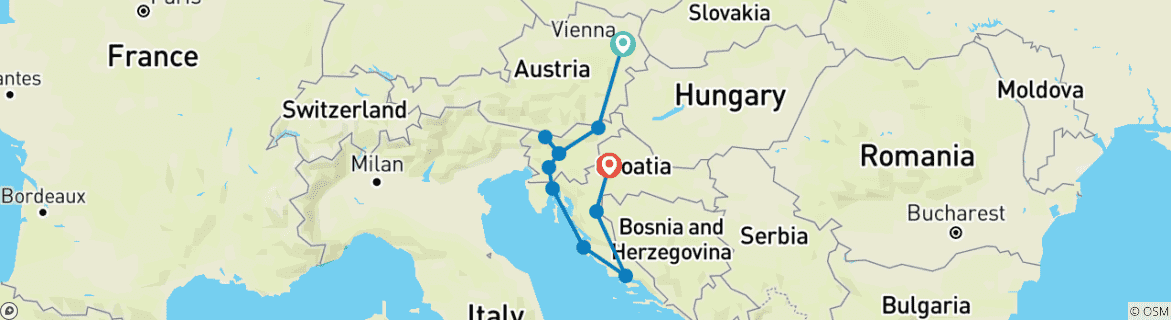 Karte von Weihnachtsmärkte in Österreich, Slowenien & Kroatien