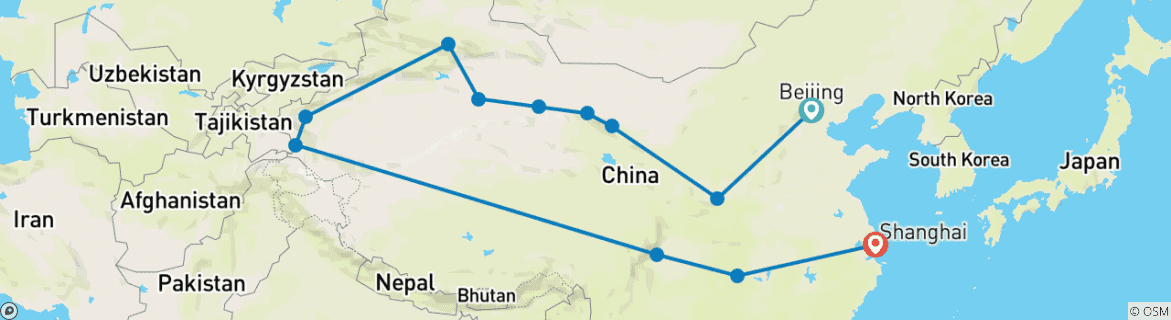 Map of 21 Days China Journey through Classic and Ancient Marvels Silk Road (private guide & driver）