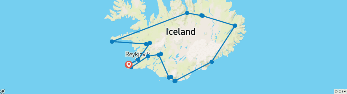 Mapa de 10 Días de Invierno Completo en Islandia | Ring-Road, Snæfellsnes, Aurora Boreal y Traslado de ida y Circuito al aeropuerto (Excursión en grupo)