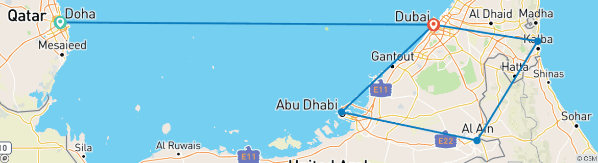 Map of Qatar, Dubai, and the United Arab Emirates