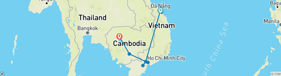 Map of Danang to Saigon & Siem Reap - 10 days