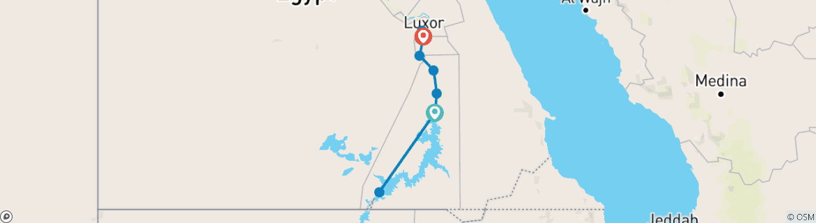 Carte du circuit Croisière de 2 nuits sur le Nil d'Assouan à Louxor avec visites et Abou Simbel