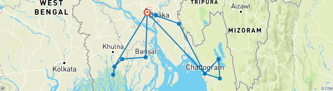 Foto van een kaart met de route van de rondreis