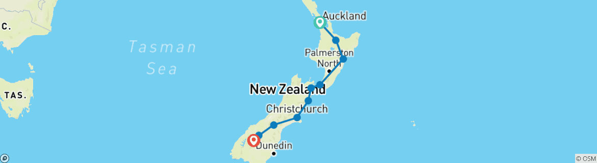 Mapa de Odisea en coche por Nueva Zelanda - Privado