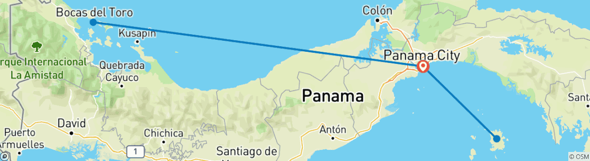 Carte du circuit Circuit sur mesure de 10 jours au Panama, avec départ quotidien et guide privé