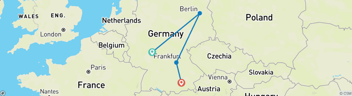 Map of Germany in 11 Days - Covering Frankfurt, Berlin, Nuremberg and Munich