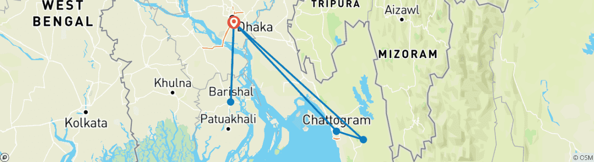 Map of 10 Days Private Bangladesh Photography Trip, Daily Start