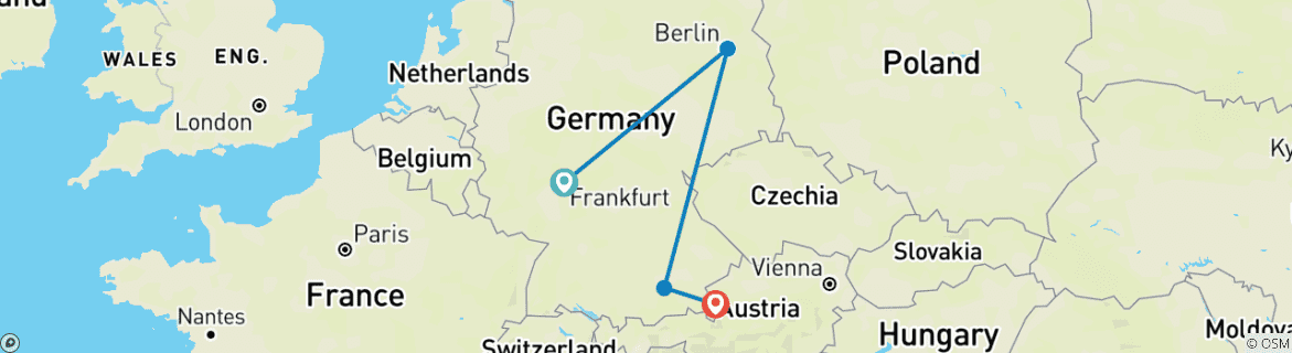 Image of a map showing the route of the tour