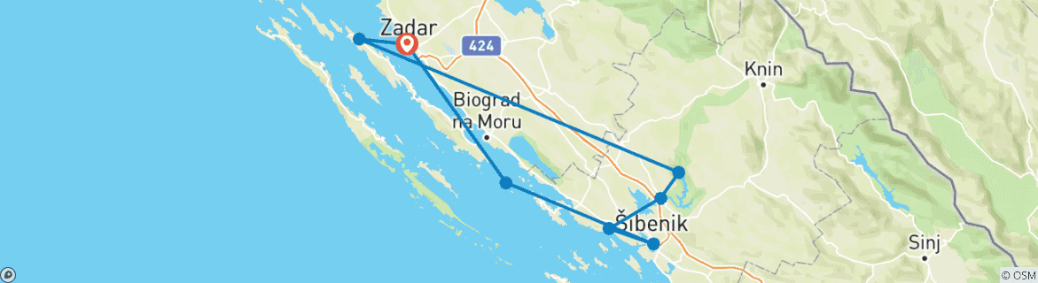 Image d'une carte montrant l'itinéraire du circuit