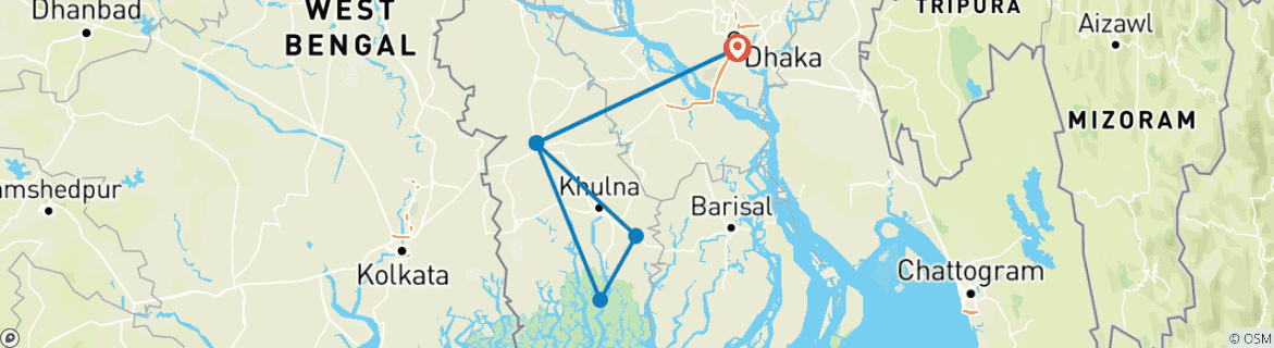 Foto van een kaart met de route van de rondreis