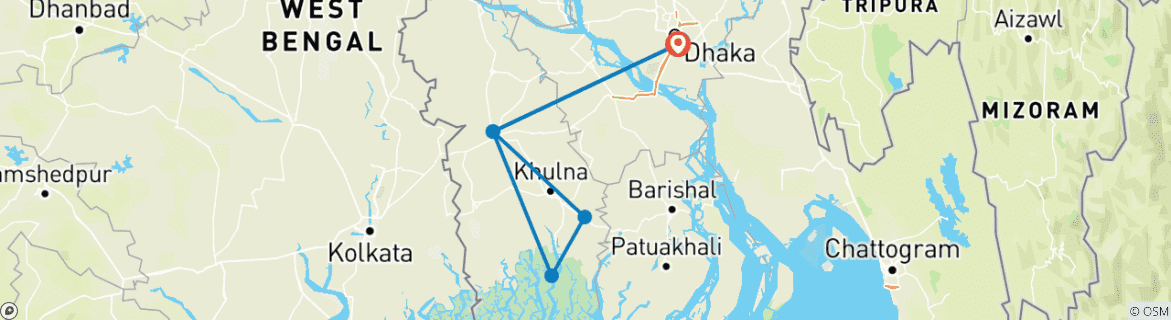 Map of 6 Days Customized Private Bangladesh Sundarbans Safari Tour