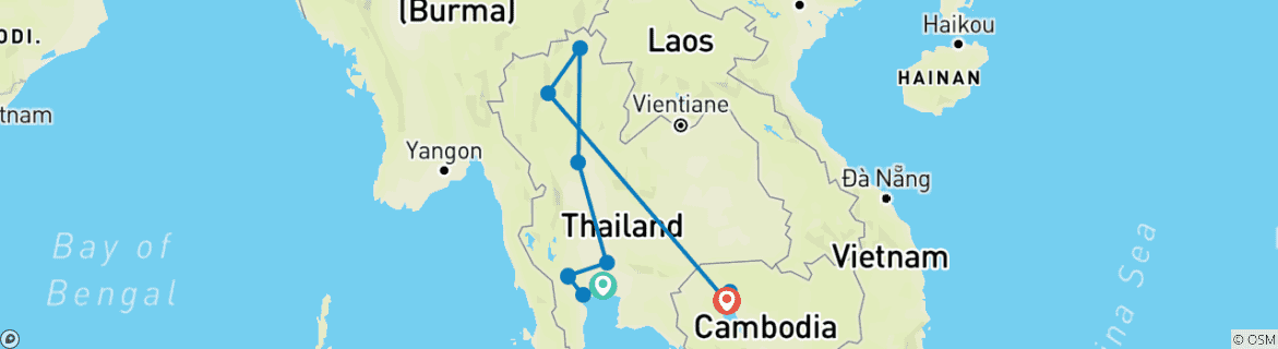 Karte von Thailand und die kambodschanische Zivilisation Privatreise 13 Tage