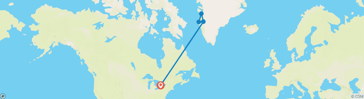 Carte du circuit Odyssée des glaces de l'ouest du Groenland : Glaciers et icebergs, géré par Quark