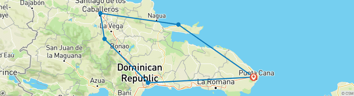 Carte du circuit Les hauts lieux de la République dominicaine avec l'effet de serre