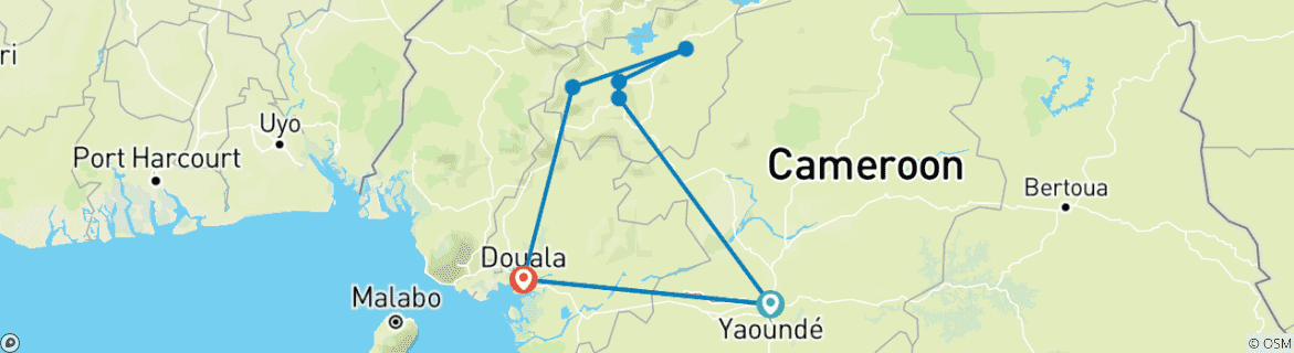 Carte du circuit Safari de vacances au Cameroun