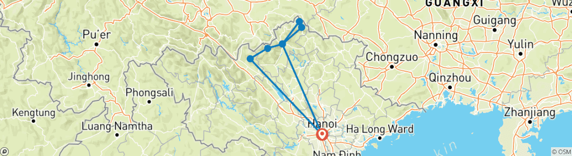 Image d'une carte montrant l'itinéraire du circuit