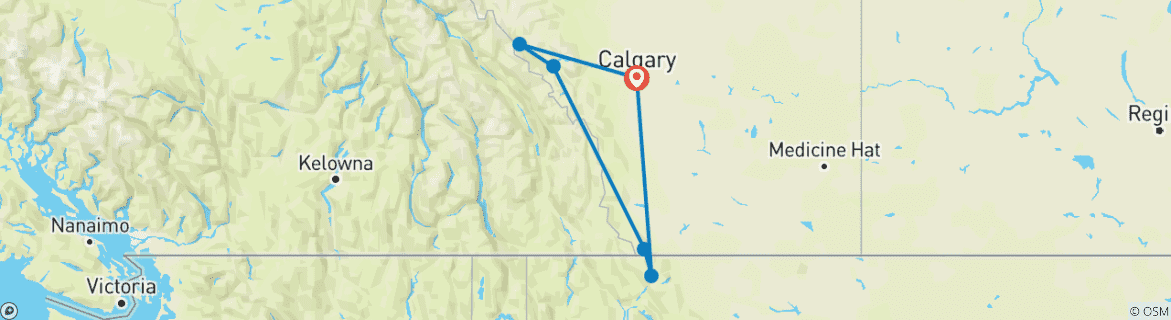 Carte du circuit Rocheuses canadiennes et parc national des Glaciers