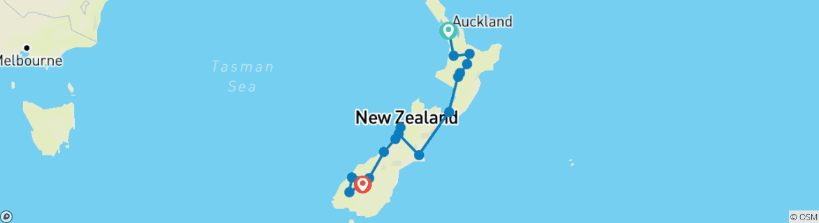 Map of Premium New Zealand Encompassed (32 destinations)