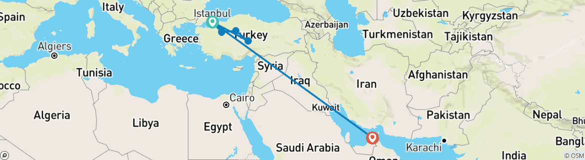 Carte du circuit Les merveilles d'Istanbul, de la Cappadoce et de Dubaï ( comme cadeau) - en train - 12 jours