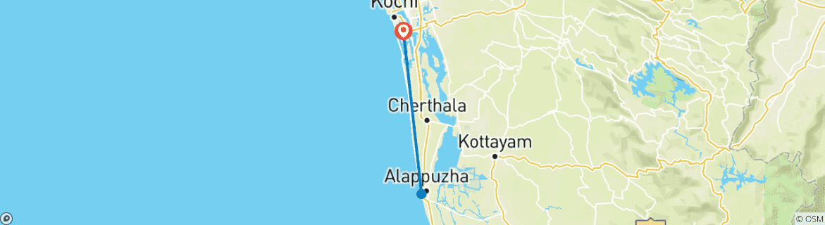 Map of Alleppey Backwaters Tour with Athirapally Waterfalls