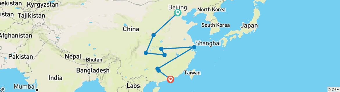 Foto van een kaart met de route van de rondreis