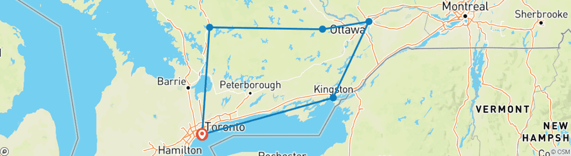 Carte du circuit Explorateur de l'Ontario : Vibrations urbaines et escapades dans la nature en voiture