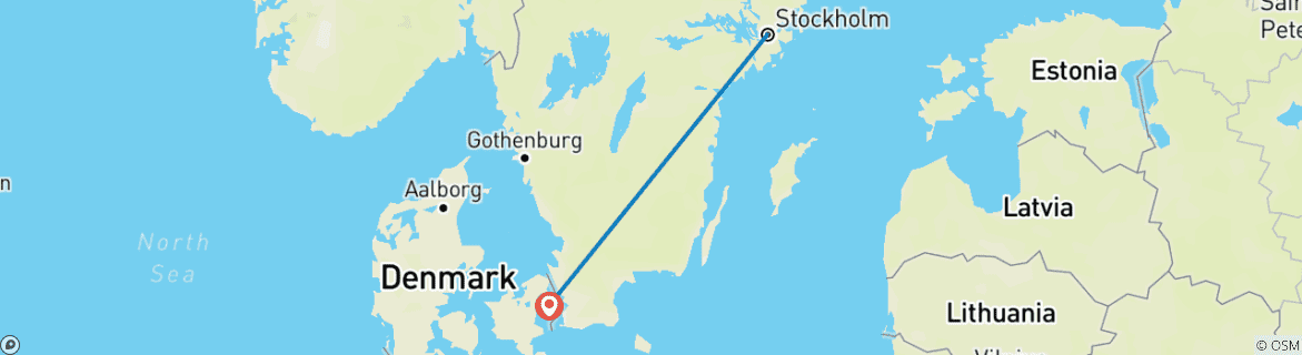 Carte du circuit Stockholm et Copenhague en train