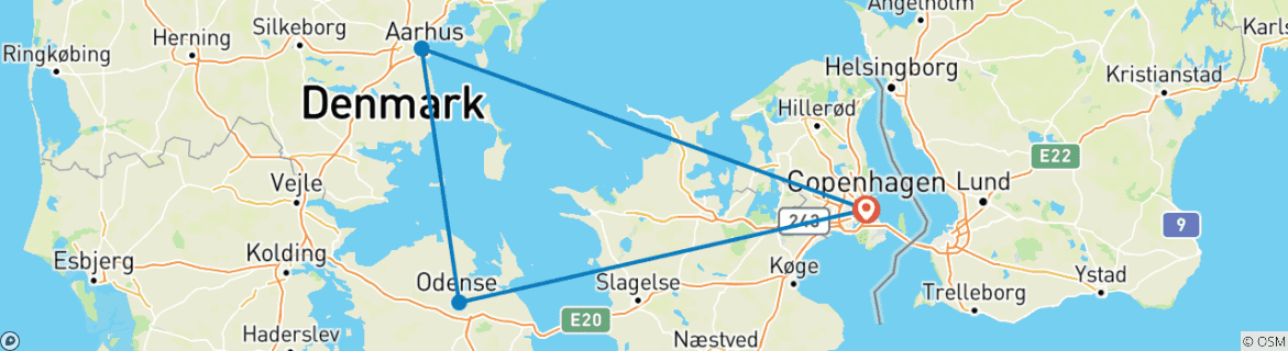 Carte du circuit Les incontournables du Danemark en train