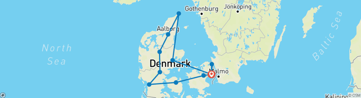 Carte du circuit Vikings et châteaux du Danemark - en avion et en voiture