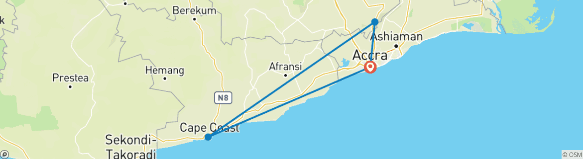 Map of 7 Day Artisanal Tour In Ghana