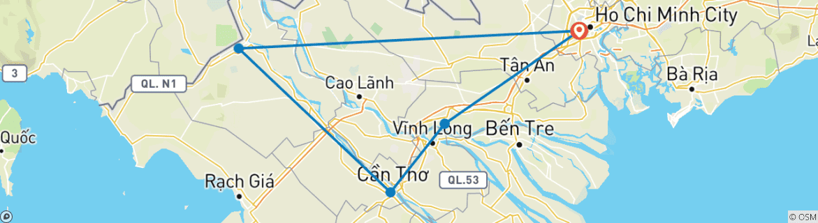 Map of Mekong Delta 3 Days 2 Nights Tour: Cai Be - Can Tho - Chau Doc