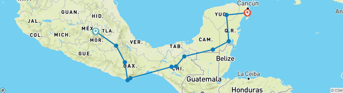 Map of South Mexico Wonders