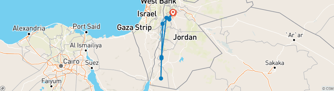 Foto van een kaart met de route van de rondreis