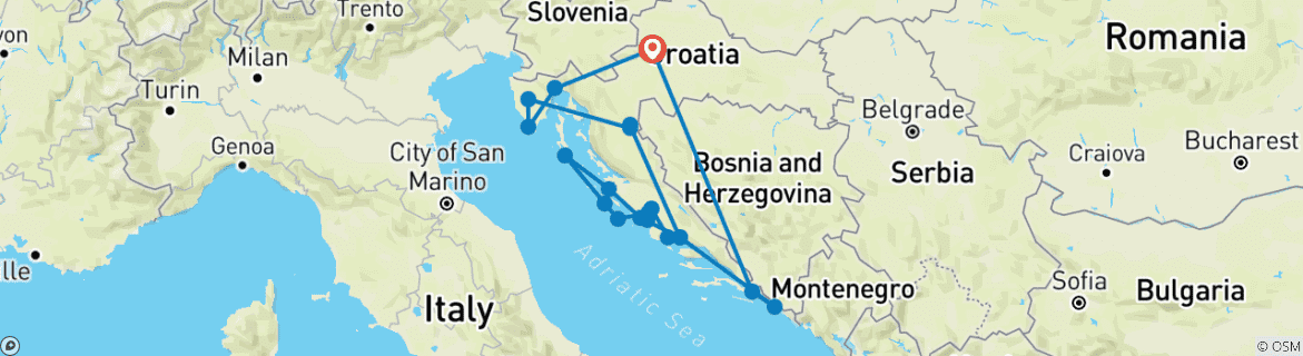 Carte du circuit Croatie et côte dalmate (petits groupes, croisière sur le pont supérieur)