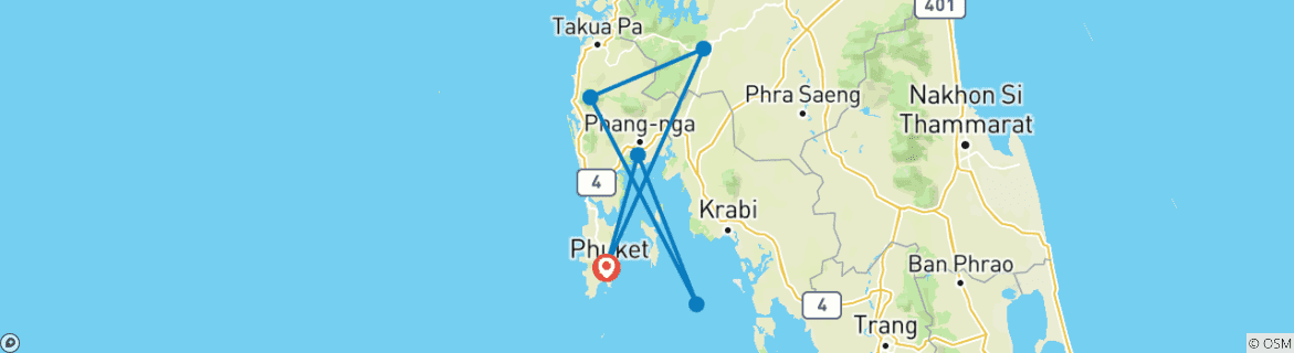 Map of Thailand Southern 10 Days - Phuket/Khao Sok/Khao Lak