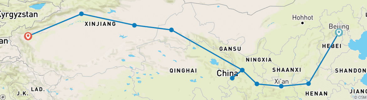 Karte mit der Reiseroute