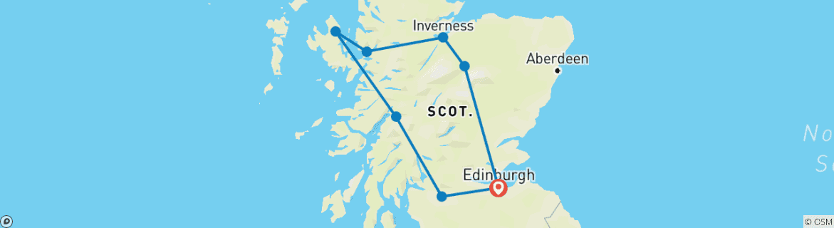 Kaart van Schotlandagenmet de trein    – Edinburgh Start