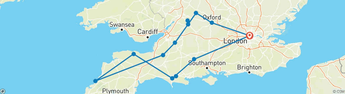 Map of England's Cornwall & the Cotswolds