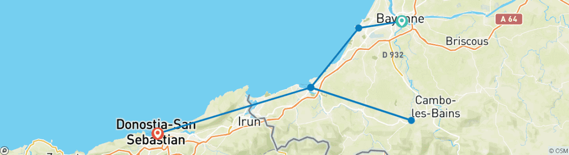 Image of a map showing the route of the tour