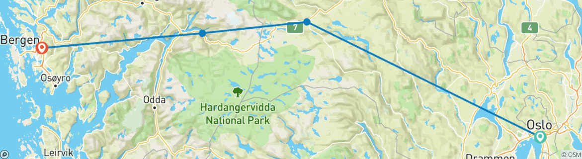 Map of Hardanger Highlights - fly & drive