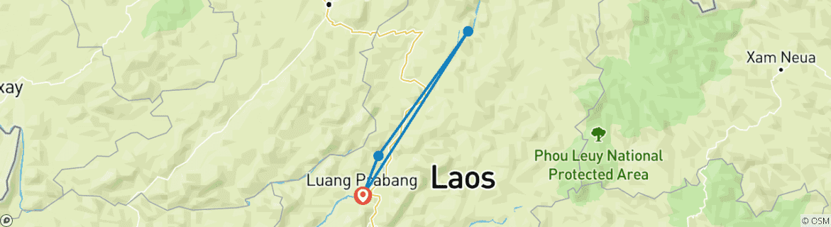 Map of Muddy Luang Prabang Motorcycle Tour to Kuangsi and Nongkhiaw cum Homestay