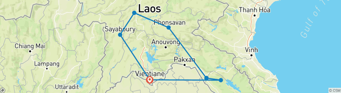 Map of Laos North-West Motorbike Tour On Buffalo Trails