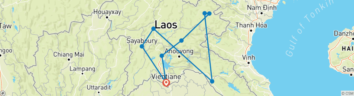 Map of Unseen Laos Northern Offroad Motorcycle Tour