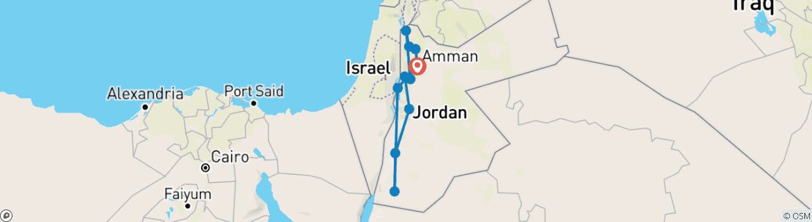 Kaart van 7-daagse 6-nachten ontdekkingstocht door Jordanië (CT-JHT-014)