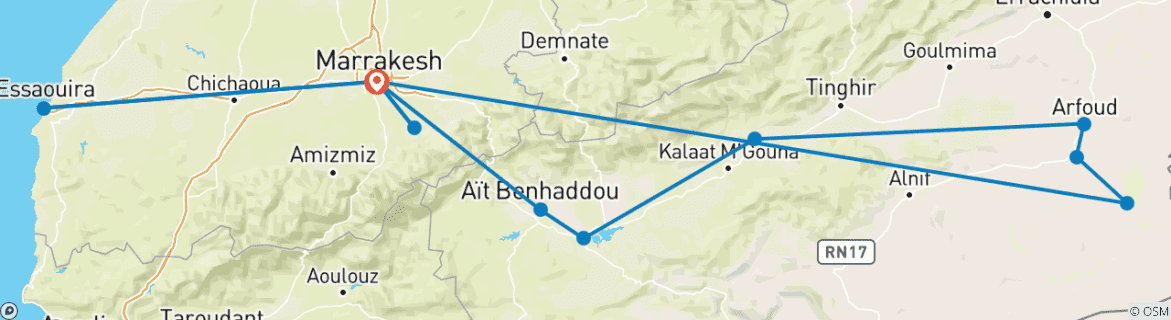 Image d'une carte montrant l'itinéraire du circuit