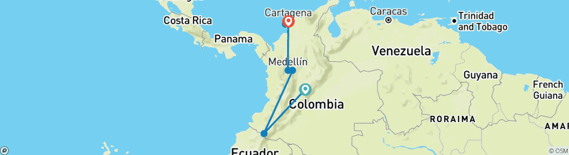 Map of 10-Day Colombia Cultural Experience