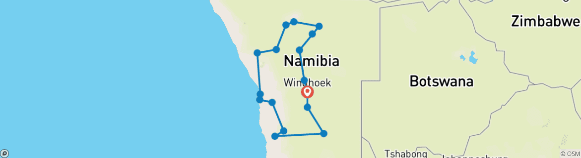 Kaart van 10 dagen Schoonheidagenvan Namibië | Auto Rondreis door Camping