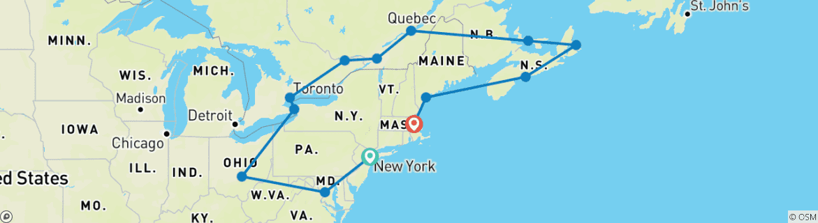 Map of Ultimate New England New York → Boston (2025)