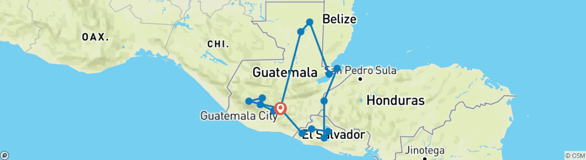 Foto van een kaart met de route van de rondreis