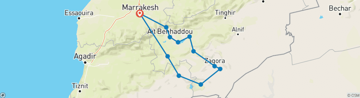 Image d'une carte montrant l'itinéraire du circuit